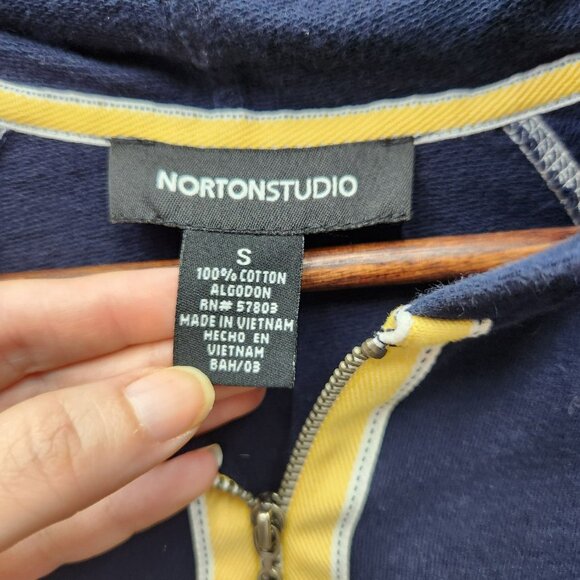 Nortonstudio Navy Hoodie With Yellow Accents & Star Details S 100% Cotton Womens - Picture 2 of 3